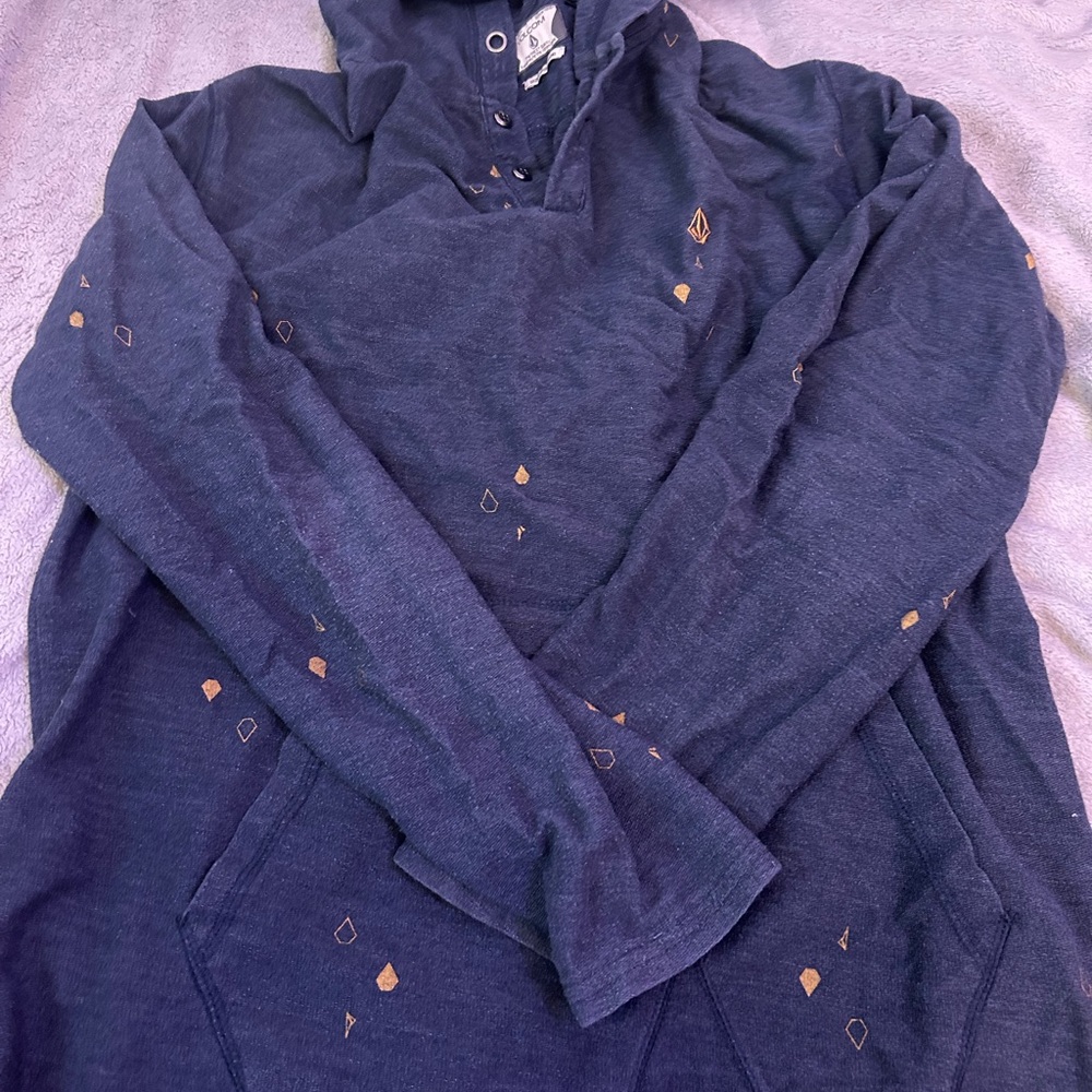 Volcom Dark Blue Hoodie with Subtle Orange Details
